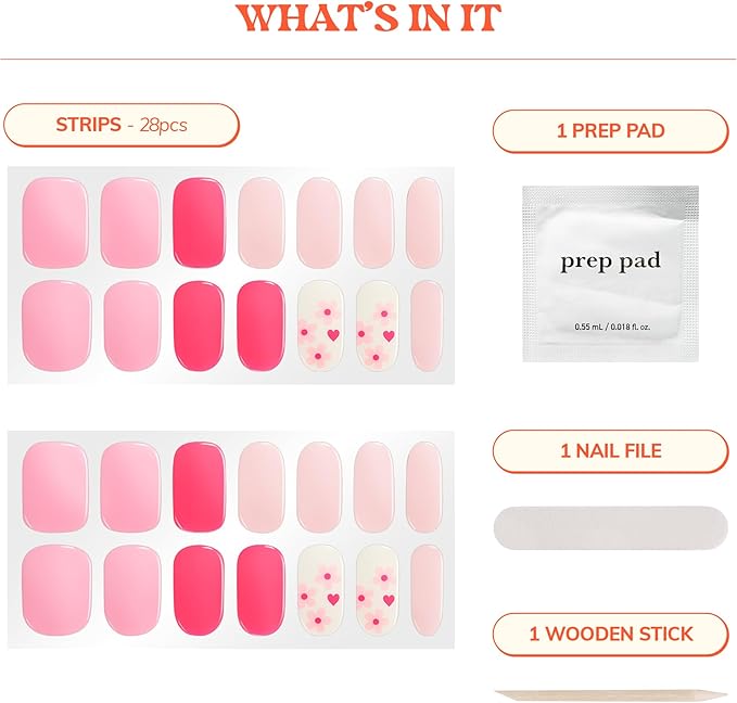Heyhae Semi Cured Gel Nail Strips Assorted Bundle (3 Pack) | No LED Lamp Needed | Easy Apply & Remove, Salon Quality | Includes Strips, Prep Pads, Nail Files & Wooden Sticks - Date Night