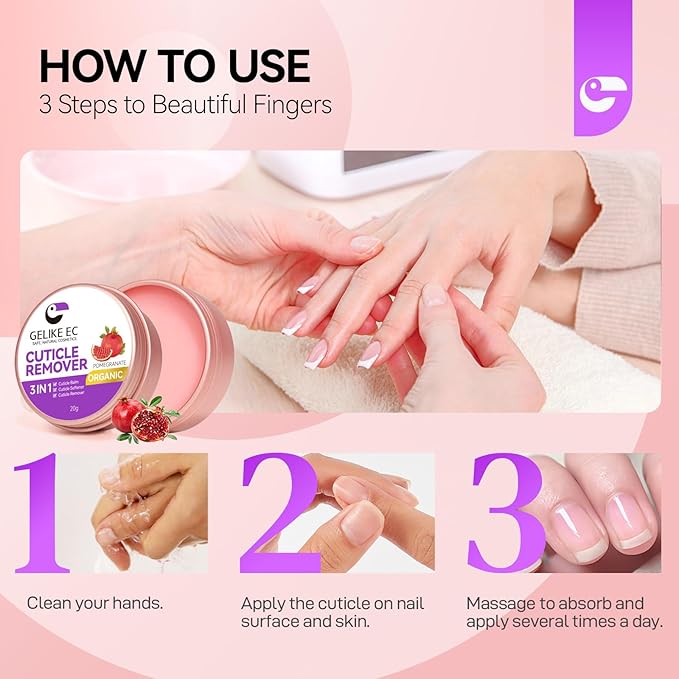 Gelike EC Cuticle Remover Moisturizing Balm: Nail Cream Deep Nourishment for Dry Damaged Cuticles – Long Lasting Hydration – Strengthener and Growth Treatment – Nail Care for Home DIY, 20g