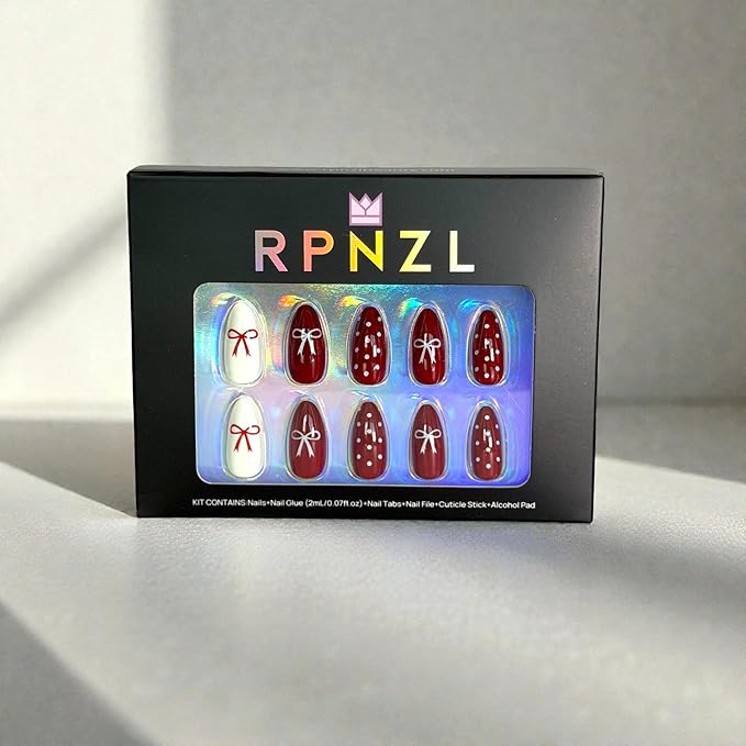 Press On Nails - Paris | French Tip, UV Finish Almond Nails, Reusable | 16 Sizes - 32 Nails in Kit with Glue (Love)