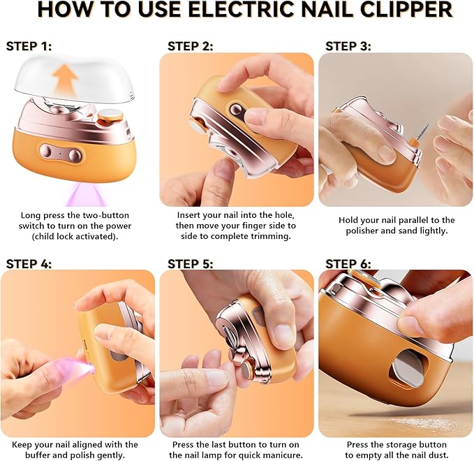 4-in-1 Electric Nail Clipper with LED Light – Quiet Rechargeable Nail Grooming Kit, Grinder & Polisher, 2 Speed, Nail Debris Collector, Portable Gift Set