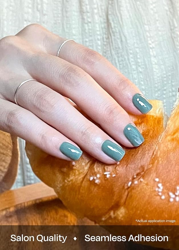 ohora Semi Cured Gel Nail Strips (N Cream Leaf) - Green, Solid, Works with Any UV/LED Lamps, Salon-Quality, Long Lasting, Easy to Apply & Remove - Includes 2 Prep Pads, Nail File & Wooden Stick
