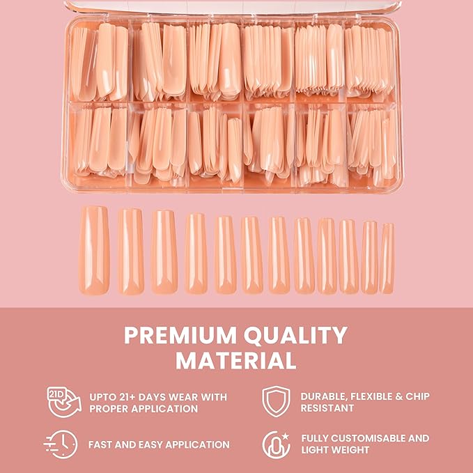 Allkem Soft Gel Nail Tips - 360 pcs XXL Square Nail Extensions - 12 Sizes Extra Extra Long Full Cover Nails - Nude (360 Pieces)
