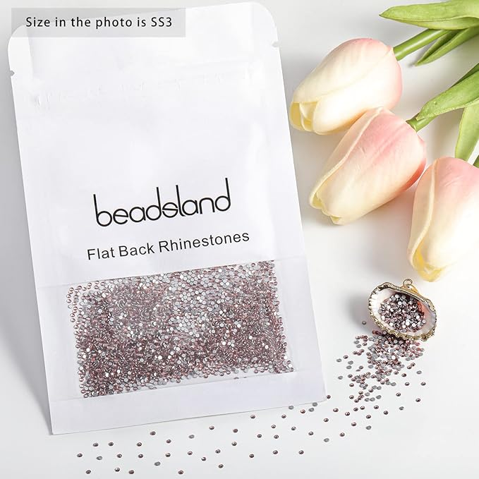 Beadsland Flat Back Crystal Rhinestones Round Gems for Nail Art and Craft Glue Fix, Light Purple, 1.2-1.4mm, SS3/1440pcs