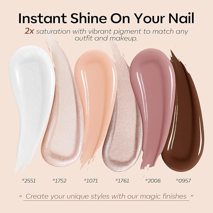 modelones Nude Hema Free Gel Nail Polish Set, 6 Colors Nude White Neutral Brown Skin Tone Beige Khaki Glitter Gel Polish Kit 2026 Spring Gel Nail Kit Polka Dot Nails Soak Off French Nail Art Manicure