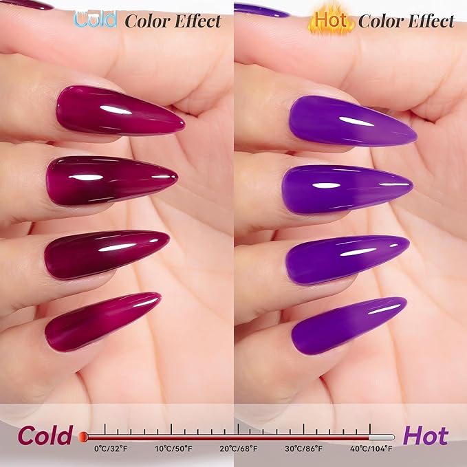 YTD Likomey Color Changing Gel Nail Polish,15ml Purple To Dark Wine Red Mood Temperature Change Colors Fall Winter Thermal Ombre Salon Quality Manicure UV Nail Varnish,HEMA Free TPO Free,WB502