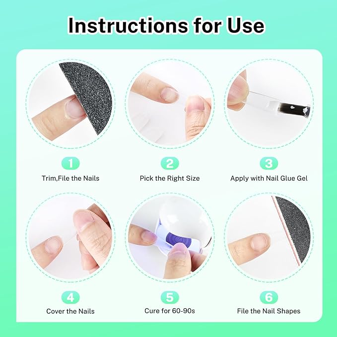 JODSONE Medium Oval Fake Press on Nails Pre-shape Round Gel for Half Cover Acrylic Round Oval Extension Nail Tips for DIY at Home 12 Sizes 360Pcs