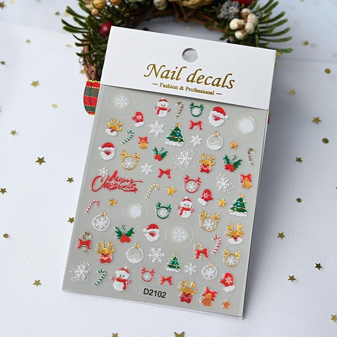 Christmas Nail Stickers for Nail Art Snowflowers Christmas Tree Reindeer Nail Art Stickers 5D Embossed Winter Nail Decals 3D Self-Adhesive Nails Supply Manicure Sliders for Nails Decoration 6 Sheets