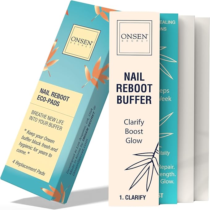 Onsen Secret Professional Nail Buffer Replacement Pads | Ultimate Shine Nail Buffing w/ 3 Way Buffing Methods - 1 Pack of 4 Combo Buffer Pads by Onsen