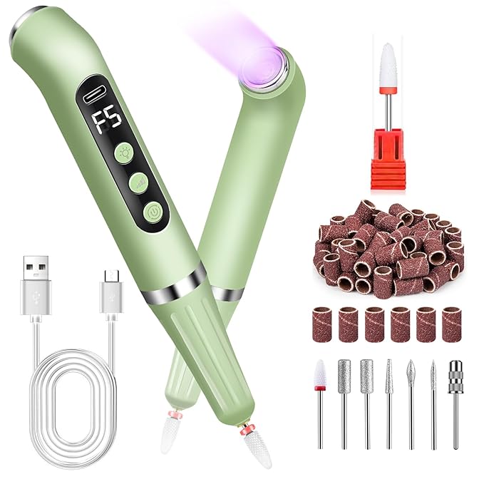Nail Drill Cordless with Nail Lamp 2-in-1 Electric Nails Drill Kit, Wireless Electric E Filer for Nails All in One Nail File Drill Rechargeable with Small Light for Acrylic Gel Nails