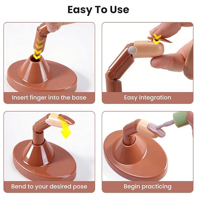 Practice Fingers Kit, 3PCS Nail Practice Hand Finger for Acrylic Nails, 22PCS Nail Art Tools, with 200PCS Nail Tips and Base Stand, Practice Hand for Acrylic Nails Home Salon DIY Beginner (Brown)