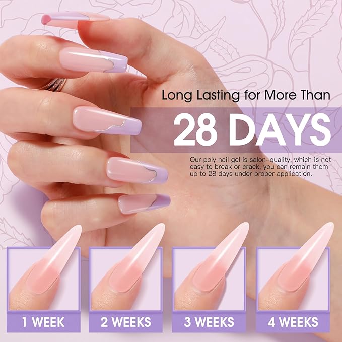 ROSALIND 6 PCS Poly Nail Gel, 0.34 oz/10 ml Soft Pink Poly Extension Gel, Quick Nail Extension, Builder Nail Enhancement for Beginner & Professional Salon Home Diy Design