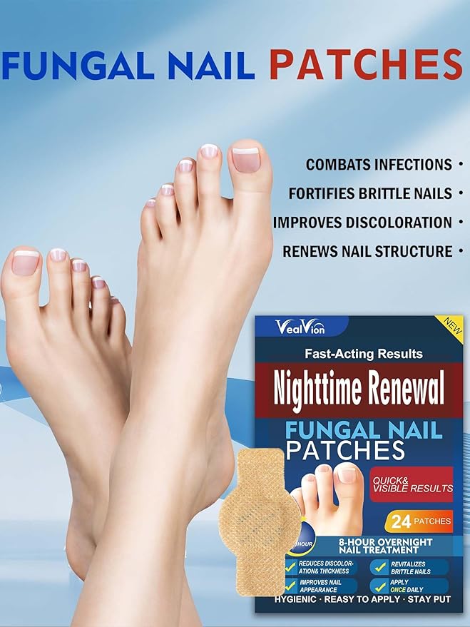 Nail Patches Toenail Treatment Extra Strength 8-Hour Overnight Nail Fast Acting Repair Effortless Hydrogel Nail Care and Repair for Damaged Nails Overnight Renewal for Men and Women (24, Medium)