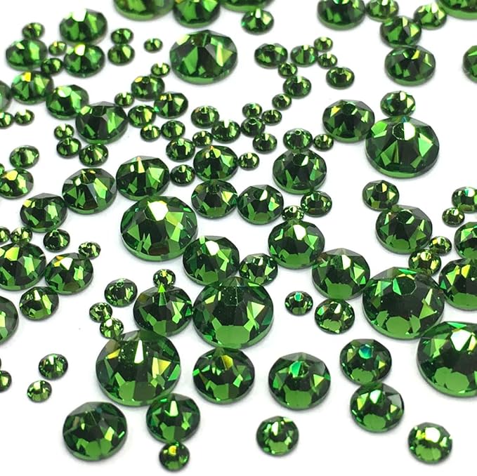 Fern Green (291) 144 pcs Austrian 2058/2088 Crystal Flatbacks Rhinestones Nail Art Assorted Mixed with Sizes ss5, ss7, ss9, ss12, ss16, ss20, ss30 Made in Austria Crystal-Wholesale