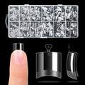 Buqikma French Press On Nails Tips with Handle, 600PCS Half Matte Soft Gel Tip, Fake Nail Tips for Full Cover Nail Extension Home DIY Professional Salon Use (Square Box with Nails Tip)