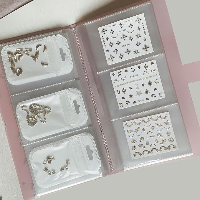 Zoance Brand Nail Art Sticker Storage Book, 1 Pack 120 Slot, Plastic, Water Resistant, Cartoon Design, Indoor Use, 1 Album with 20 Pages and 120 Grids