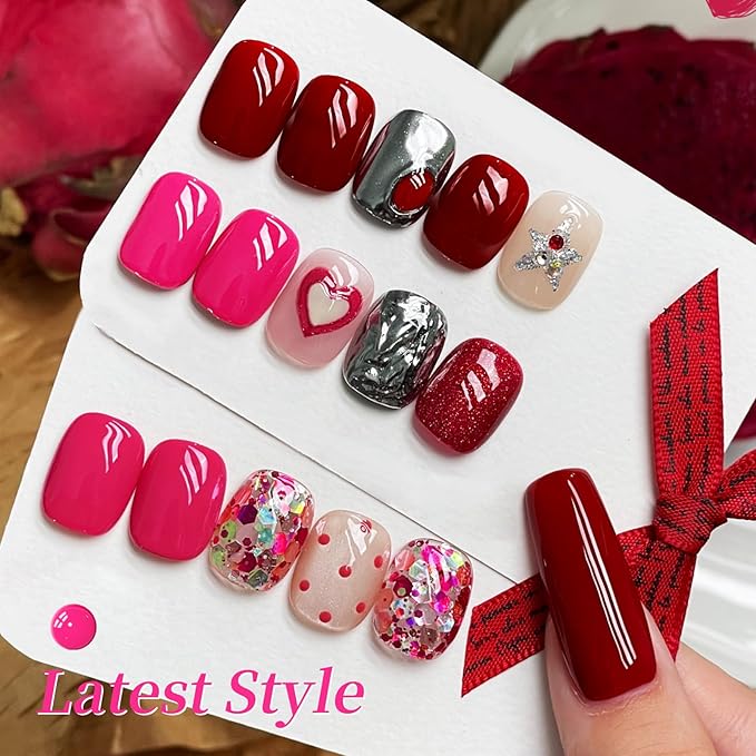 BORN PRETTY Pink Gel Nail Polish Set 6 Colors,Valentine's Day Gift From Light Pink to Bright Neon Hot Pink Sweet Lovely Red Color Gel Polish Kit for Salon Manicure and Nail Art DIY at Home