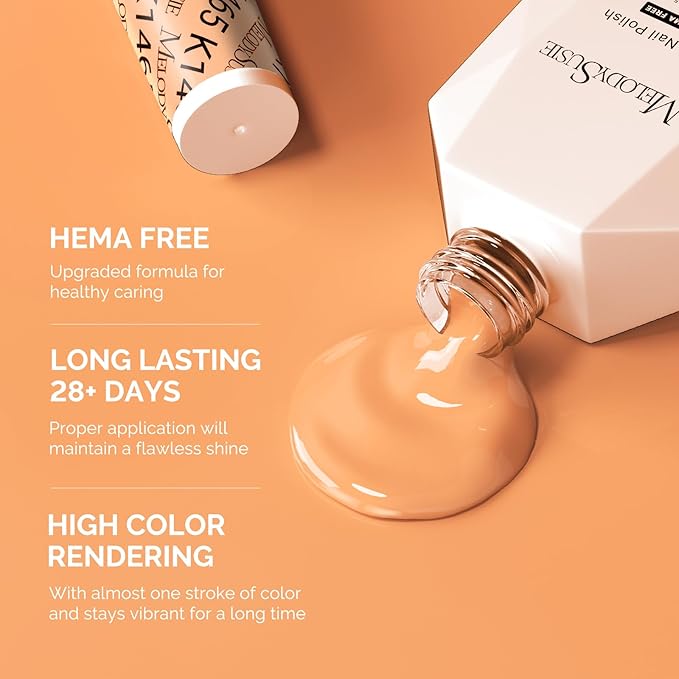 MelodySusie Hema Free Gel Nail Polish, 0.5 Fl Oz Thick Light Orange Gel Polish, Non-Toxic, Long Lasting, Soak Off UV Nail Polish, Manicure Nail Design Salon DIY Nail Art at Home K1465
