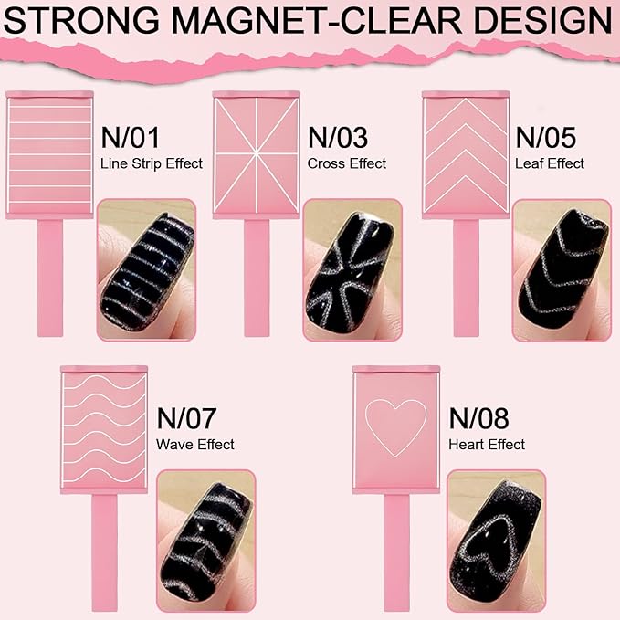 Cat Eye Magnet Set, 3 in 1 Heart Magnet for Cat Eye Gel Polish, 6 in 1 Cat Eye Nail Magnet for Beginners and Pros, Multifunctional Nail Magnet Tool for Nail Art DIY at Home (Pink)
