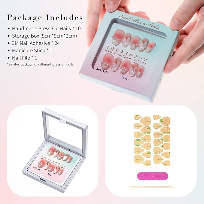 Sun&Beam Nails Handmade Oval Blue False Nail Tips with Cute Snake Sequins Popular Charm Design Press On Nails 10 Pcs (#18 S)