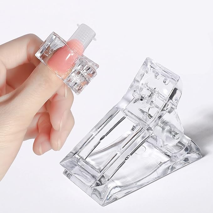 10 Pcs Nail Tips & Clip for Quick Nail Extension Mold Building - Transparent Dual Nail Form Clip Builder DIY Nail Art Tool