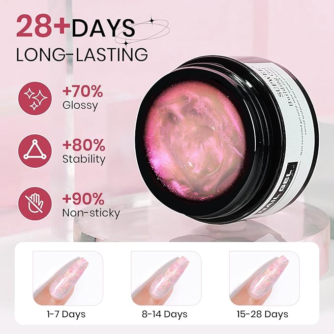 Pink Aurora and Clear Nail Extension Gel Solid Builder Gel for Nails 3D Sculpture Molding Carving Home DIY Gift for Women Girls