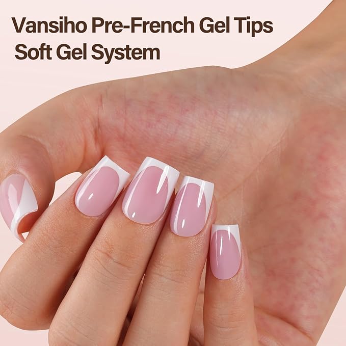 150Pcs French Gel Nails, Vansiho French Tip Press on Nails Pink, Short Square Soft Gel Nails False Nail for Nail Art DIY 15 Sizes