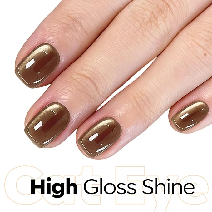 modelones Brown Cat Eye Gel Nail Polish Latte Shimmer 9D Magnetic Cateye Gel Nail Polish UV LED Soak Off Winter Nail Manicure 15ML