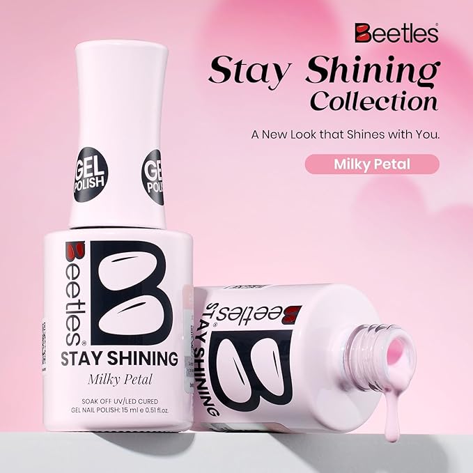 Beetles Baby Pink Gel Polish - Milky Petal 15ml/0.51Oz, Light Pink Gel Nail Polish for Pastel Nails, Same Color Bottle STAY SHINING Series, Long-Lasting Soak Off UV LED Lamp Spring Nails Art