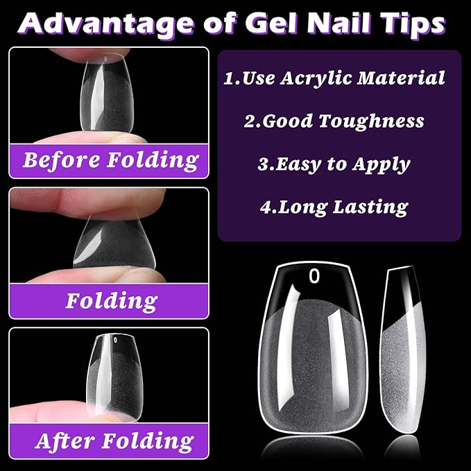 LoveOurHome 750pc Short Coffin Nail Tips Clear Fake Nails Coffin Gel Nail Tips Full Cover Acrylic Nails Clear Press on Nails Short False Nail 15 Size Artificial Fingernail for Gel Nail Extension