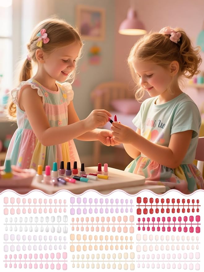 EBANKU 12 Pack Kid Fake Nail, 288 Pieces Kids Short Glossy Press on Nails Short Full Cover Fake Nails for Girls with Nail Glue