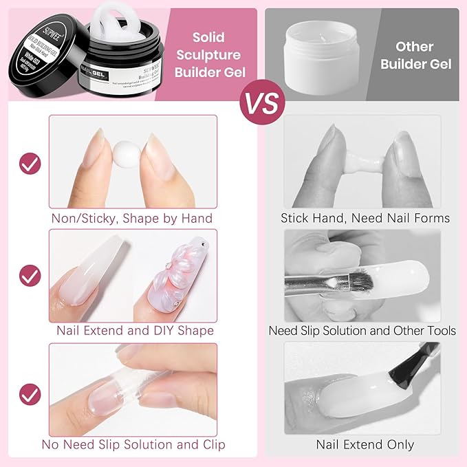 3d Sculpting Gel for Nail Art, Non-Stick Hand Solid Builder Gels Clear White and Pink Aurora 3d Gel Nail Art for Home Manicure, Nail Salon, Nail Charms, Solid, Extension, Carving Hard Gels