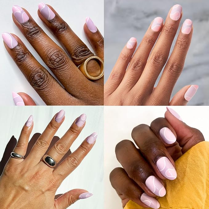 Olive & June Instant Mani Press-On Nails (Glue) | 42 Fake Nails, 21 Sizes | Non-Toxic, Long-Lasting Recycled Materials Realistic Look | Spring Flowers & Patterns | Short, Round | Groovy Swirl