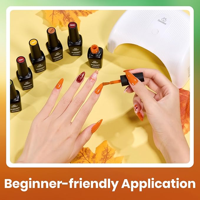 beetles Gel Polish Set - Autumn Realm Collection, Green Glitter Burgundy Gel Polish Golden Shimmer Nails Kit DIY Nail Art Soak Off UV Led Gifts for Women