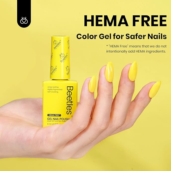 Beetles Yellow Gel Polish - HemaFree Lemon Yellow Gel Nail Polish, High Gloss Soak Off Sunrise Glow Spring Nails Art Manicure Salon
