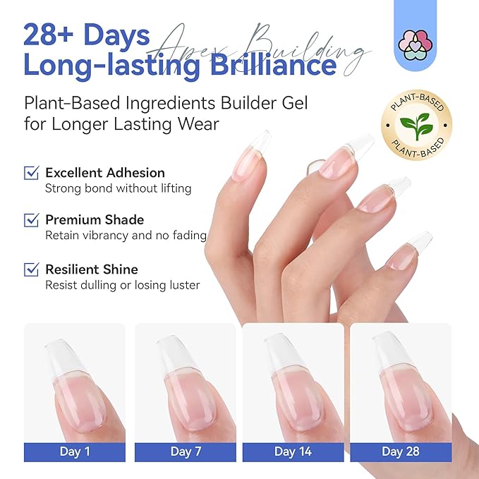 SAVILAND Clear Builder Nail Gel: 8 in 1 Gel Builder for Nails with Vitamin E & Castor Oil, Plant-Based Nail Strengthener Thickening Extension Gels in a Bottle Fix Curved Nails Home Nail Art DIY