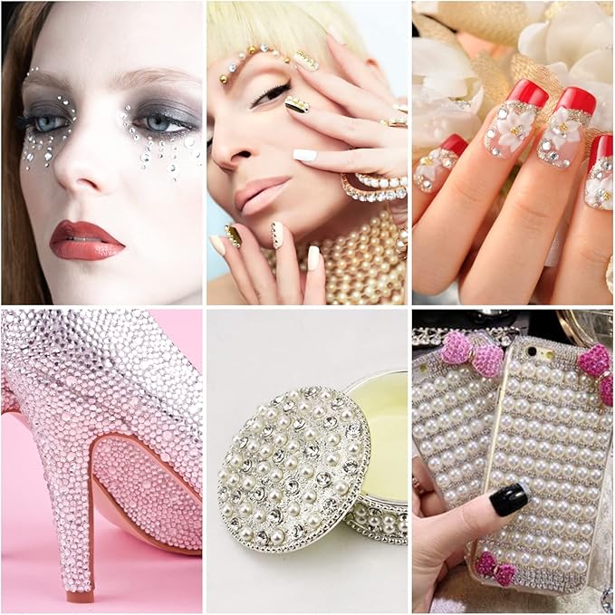 2100 Clear Rhinestone Stickers Self Adhesive Rhinestone and Pearl,Shiny Diamond Sticker for face, Beauty, Makeup, Nail Art, Mobile Phone, Wedding Hair Decoration, DIY Crafts