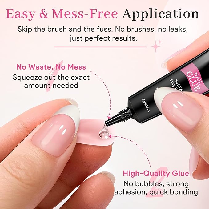 Nail Glue for Press on Nails 5g*5Pcs, Super Strong Quick Drying Semi Solid Glue On Nails, Press on Semi-Solid Gel for Nail Tips & Acrylic Fake Nails, No UV Light Needed, Long Lasting 28+ Days