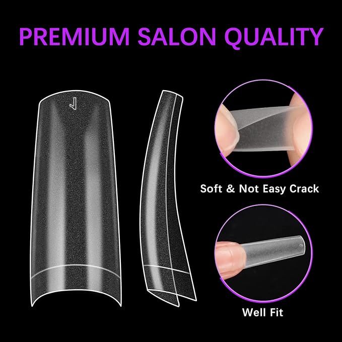 Clear Acrylic Nail Tips - BTArtbox 500pcs Pre-Buff Fake Nail Tips for Acrylic Nails Professional French False Nails with Case for Nail Salons and DIY Nail Art, 10 Size