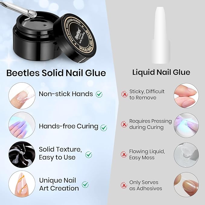 Beetles 30g Solid Nail Glue Gel for Nail Tips Press On Nails, Beginner-Friendly, Clear Hard Gel for Nail Extension & 3D Sculpting Nail Art, UV & LED Cured