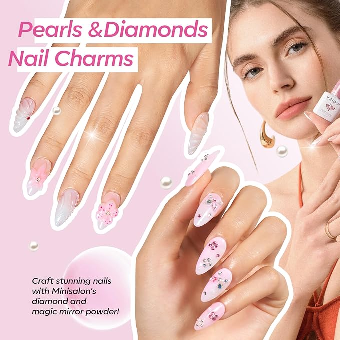 modelones Silver Cat Eye Gel Nail Polish Kit Jelly Pink White Sheer Nude French Gel Polish Set, Magnet Tools Pearl Chrome Powder Flatback Rhinestones Pearls, 4 Colors Gel Mini Salon Gift for Women