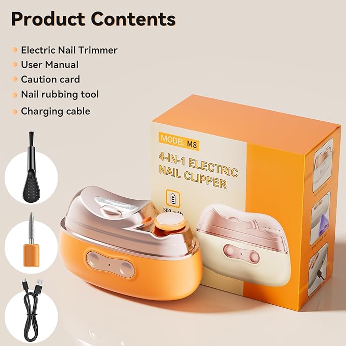 4-in-1 Electric Nail Clipper with LED Light – Quiet Rechargeable Nail Grooming Kit, Grinder & Polisher, 2 Speed, Nail Debris Collector, Portable Gift Set