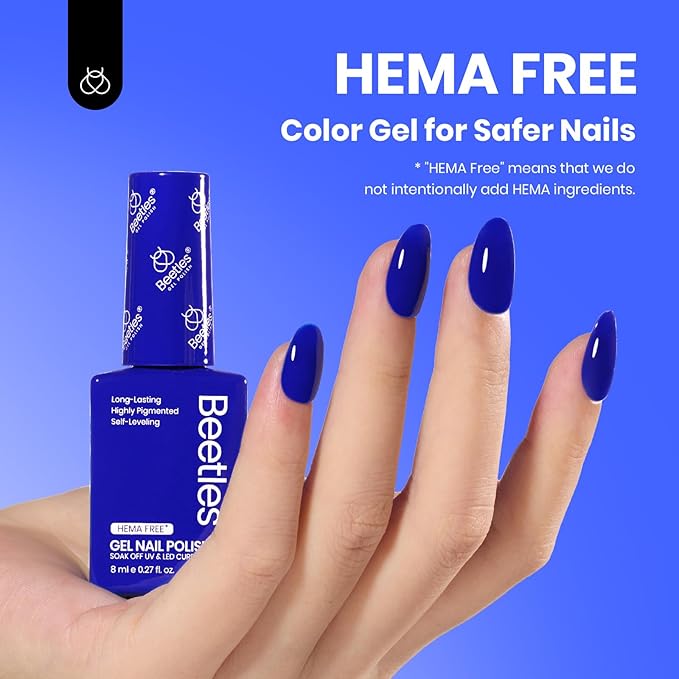 Beetles Blue Gel Nail Polish- Hema-Free Gel Nail Polish High Gloss Soak Off Eternal Navy Royal Dark Blue Nail Polish Nail Art Manicure Salon Same Color Bottle