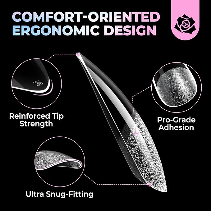 UNA GELLA Stiletto Gel Nail Tips Medium 15 Sizes 300PCS Pre-Etched Clear Acrylic Nail Tips Easy DIY Salon Stiletto Almond Press On Nails Snug Fit Full False Fake Tips Extensions Long-Lasting Hold