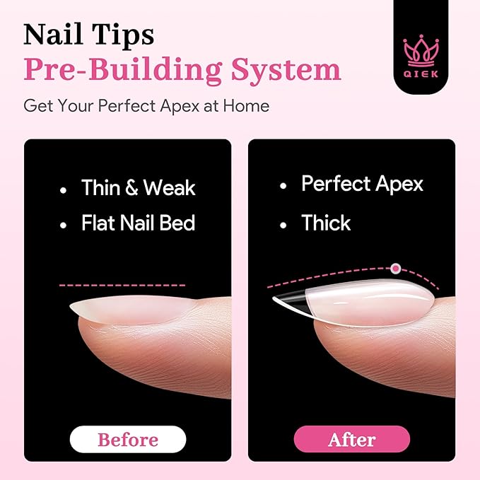 Medium Almond Pre-Building Nail Tips, 15 Sizes 240 PCS Pre-shaped Apex Clear Soft Press On Fake Nail Half Matte Gel Nail Extensions Strong Thick Acrylic Tip for DIY Beginners & Salon Manicure