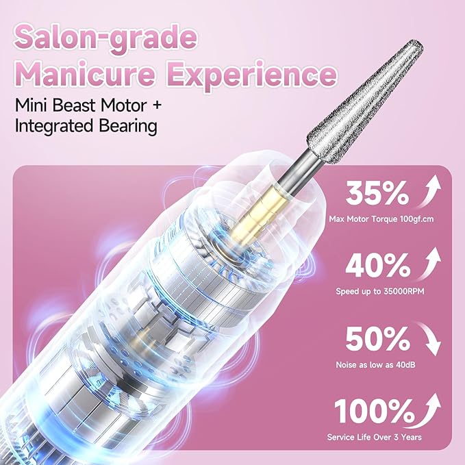 Cordless Electric Nail Drill 35000 RPM, Professional Nail File Kit with LCD Display, 12 Bits & 36 Sanding Bands, for Acrylic Gel Nails, Pet Claws, Salon & Home Use(Rose Gold)