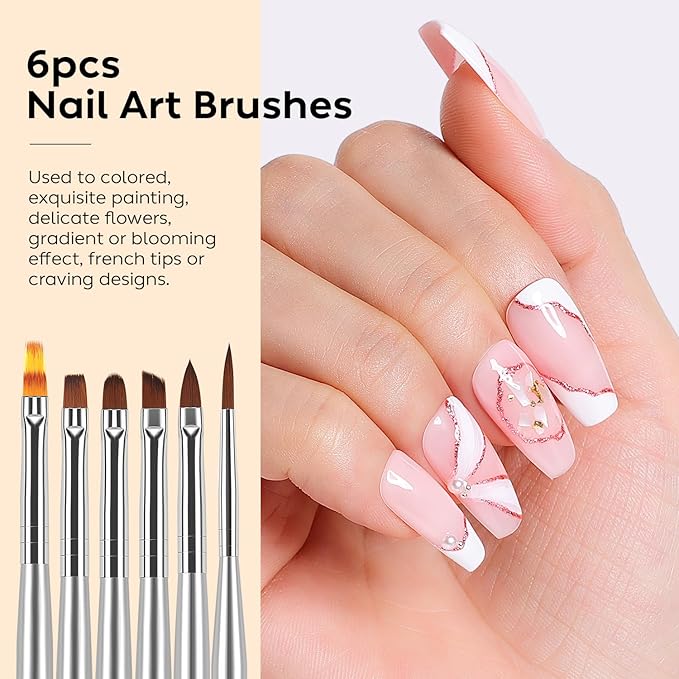AIMEILI Nail Art Brushes for Nail Polish Gel, 8 Pcs Fingernail Art Design Pens, Dotting Pen Clean Up Liner French Nail Brush DIY Manicure Tools Gift