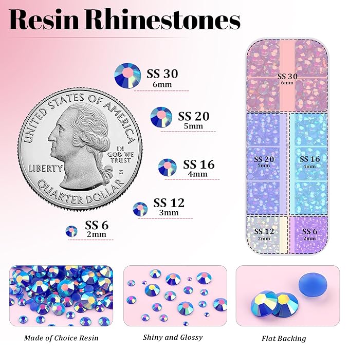 Resin Rhinestones for Crafting with 3Pcs 10ml B7000 Jewelry Glue, 1 Box Dark Blue AB Flatback Gems Crystals Diamond for Bedazzling Crafts DIY Nail Art Makeup, Gems for Clothing Tumblers Shoes