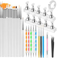 Nail Art Tools Set, Nail Stand for Press on Holder for Painting Nails, Nail Art Brushes, Liner Brushes, Nail Dotting Tool, Must Haves Design Tools Supplies Kit for Nail Tech & Beginners (White)