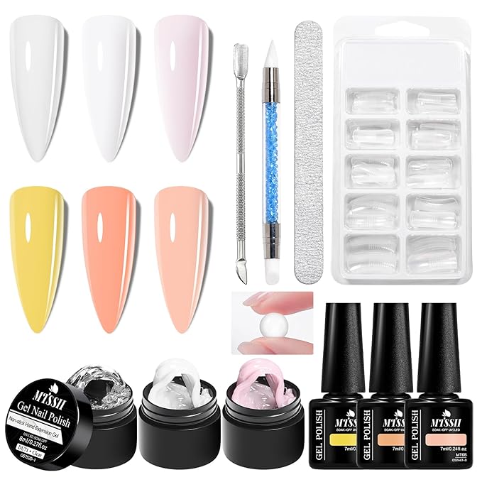 MTSSII 3D Nail Art Gel Clear White Solid Builder Gel for Nails Non-Stick Hand Sculpture Hard Gels Yellow Nude Nail Polish Home Manicure DIY for Women