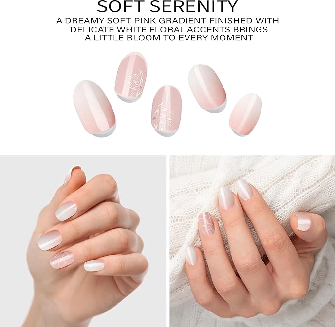 Semi-Cured Gel Nail Strips - 20 Salon-Quality Gel Sticker with UV Light Required, Long Lasting, Easy Application & Removal, Includes Prep Pad, Nail File, Wooden Stick – Soft Serenity